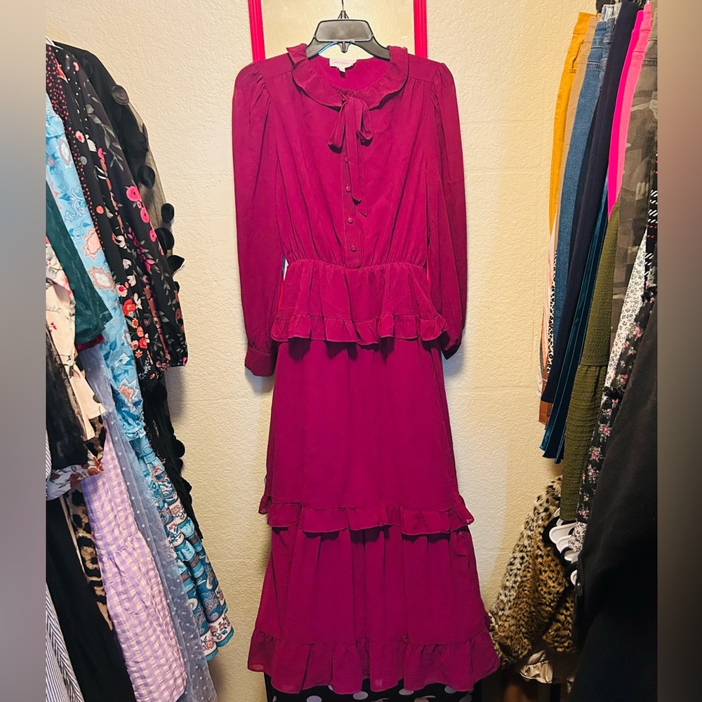 Elegant Magenta Long Sleeve Dress